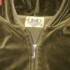 GREEN VELOUR JUICY COUTURE ZIP UP HOODIE, JACKET